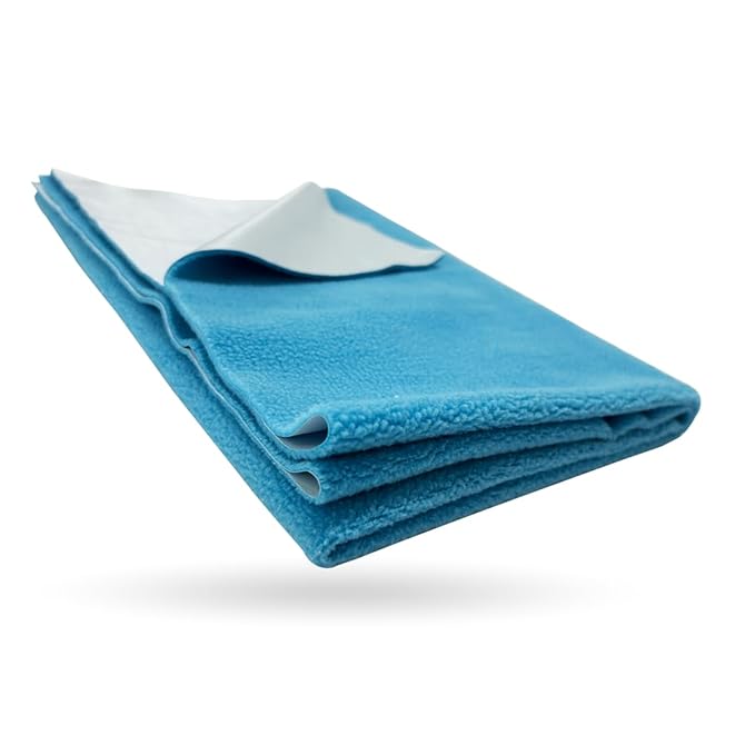 Kridlo Instadry Anti-Piling Fleece Quick-Dry Cot Sheet for Newborns | Reusable Waterproof Mattress Protector | Extra Absorbent Bed Protector | Large Size 100 x 80 cm, Blue | Pack of 1