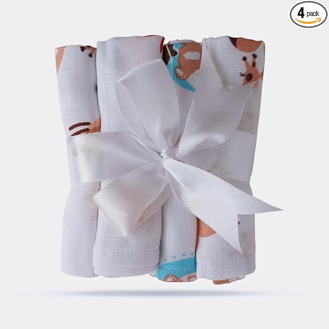 Kridlo 100% Cotton Terry Washcloth for Newborn Baby | Super Soft & Absorbent | Pack of 4 Multi-Color, 25 x 25 cm, Gentle for Sensitive Skin
