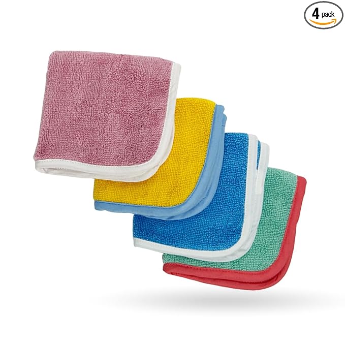 Kridlo 100% Cotton Terry Washcloth for Newborn Baby | Super Soft & Absorbent | Pack of 4 Multi-Color, 25 x 25 cm, Gentle for Sensitive Skin